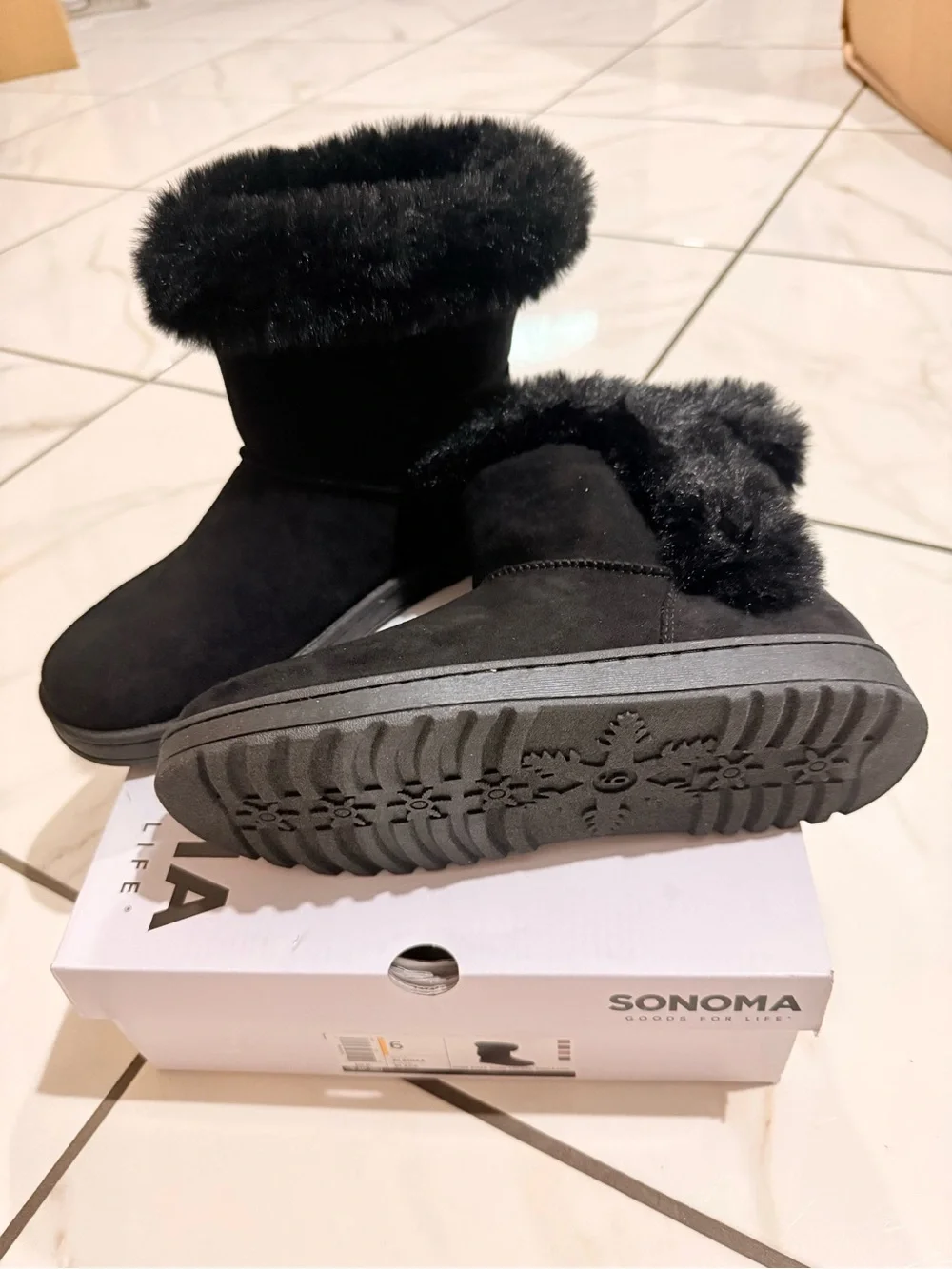 Sonoma Black Faux-Fur Foldover Winter Boots